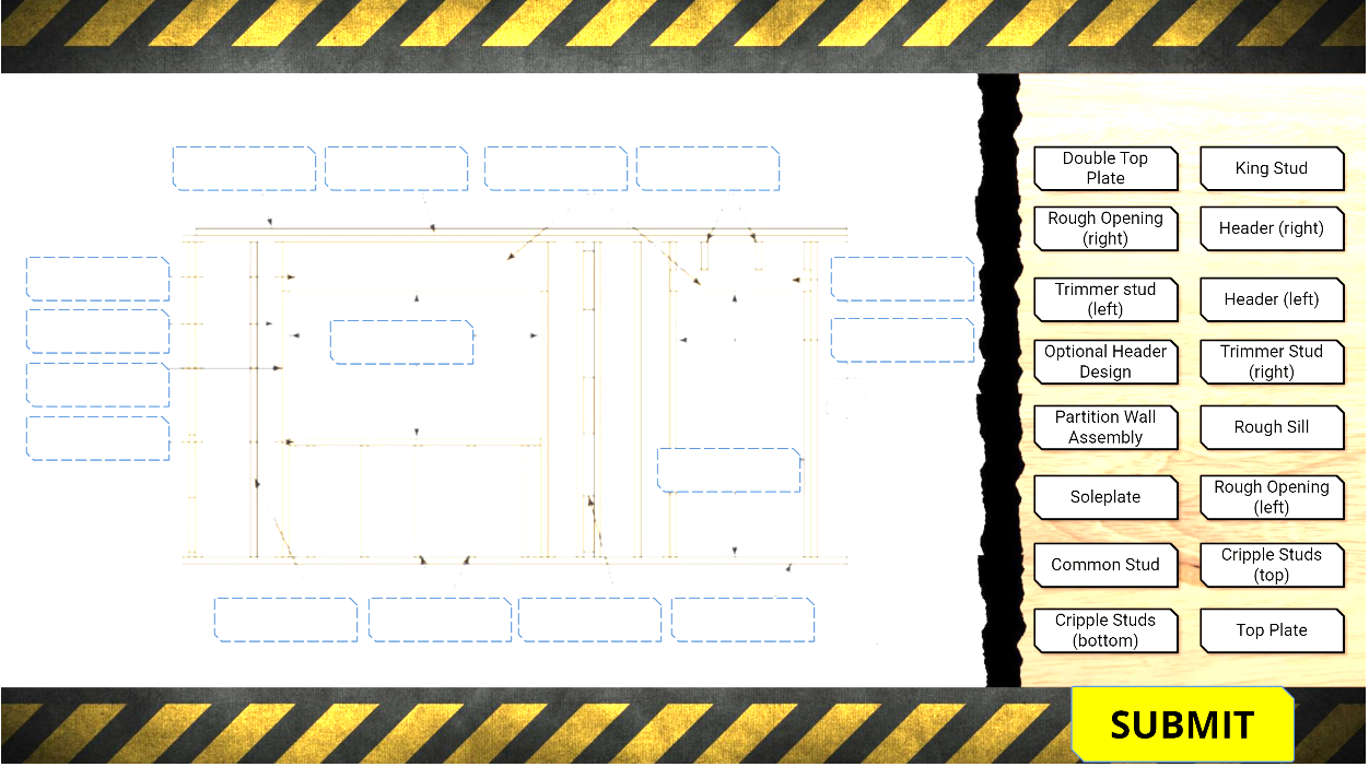 Wall and partition assembly Storyline drag-and-drop interaction with construction labels and submit button